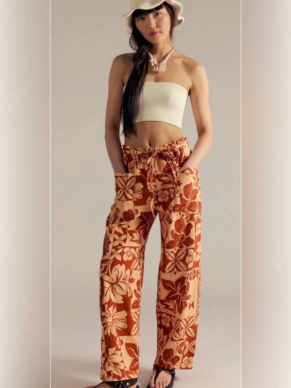 We The Free Rust and Cream Floral Wide-Leg Pants